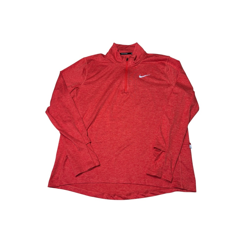 Nike Running Dri-FIT 1/4 Zip Pullover Red Heather Mens L Thumbholes Reflective